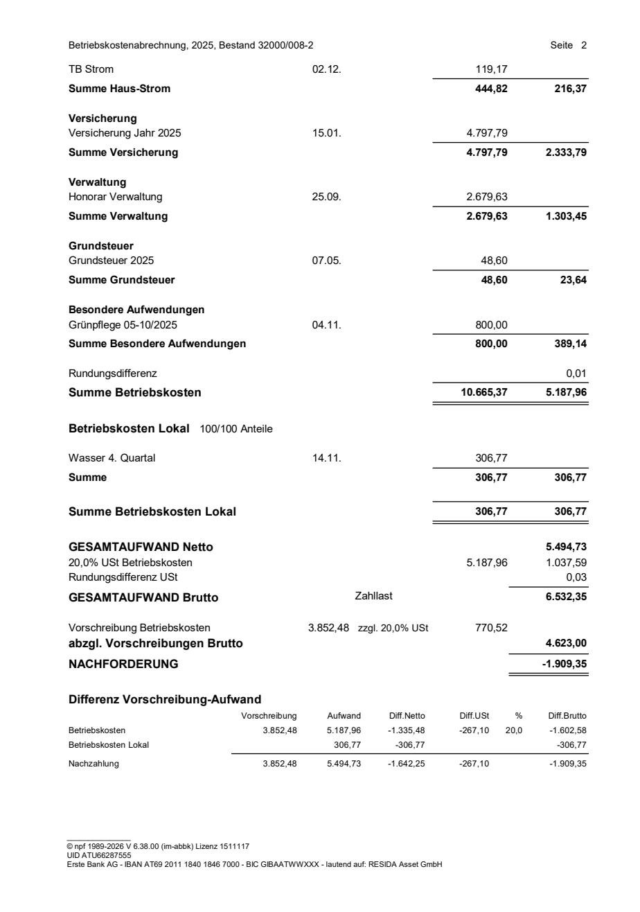 Betriebskostenabrechnung 2025 Seite 5