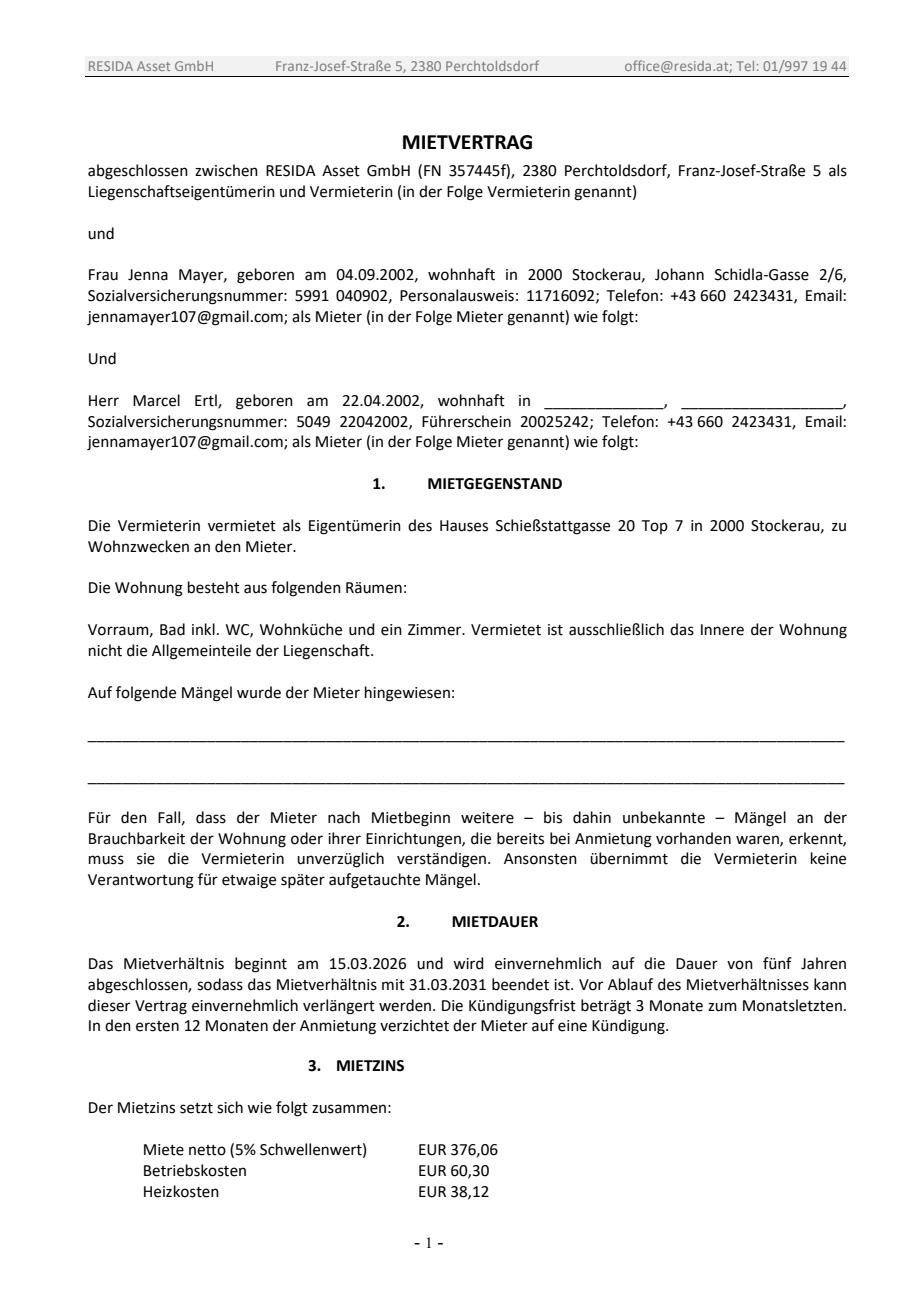 Mietvertrag Top 7 – Mayer/Ertl Seite 1